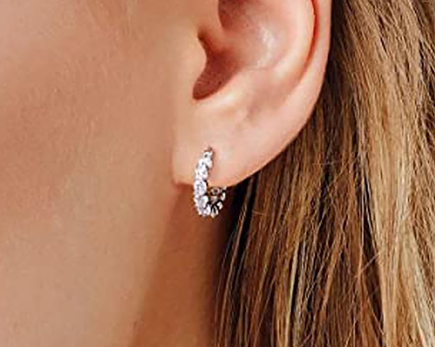 Silver Full Paved Crystal Cubic Silver Dazzling Hoop Earrings Delicate Jewelry