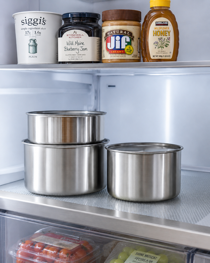 Korean Style Stainless Steel Food Storage Container Set 3 (400ml-1L) | Korean Style Canisters (400ml, 700ml, 1L) Heavy Lids Easy Clean No-Gasket No-Latch for Refrigerator, Cooking 스테인레스 캐니스터 세트 3P