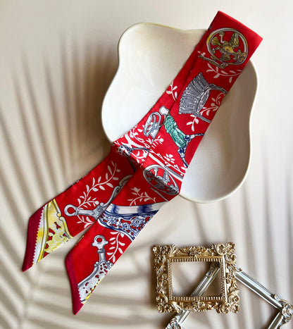 Laurel Printed Skinny Scarf | Bag Handle | Bag Charm | Hair Ribbon Headband | Neck Scarf