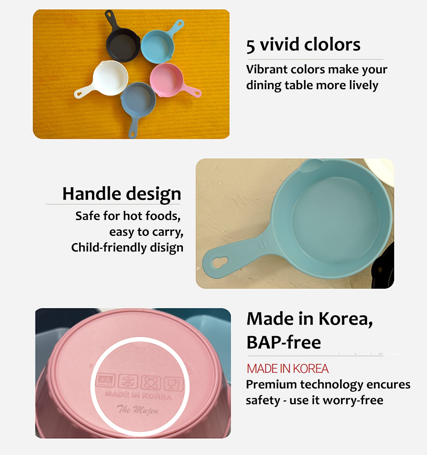 Made in Korea Handled Plate Bowls Microwave Dishwasher Safe 먹방 손잡이 앞접시 | Appetizer, Snack plate, Soup Bowls, Cereal Bowl Dessert Plates Salad Bowl with Handle 먹방 그릇 앞접시
