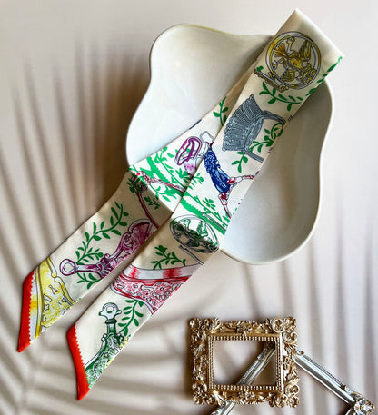 Laurel Printed Skinny Scarf | Bag Handle | Bag Charm | Hair Ribbon Headband | Neck Scarf