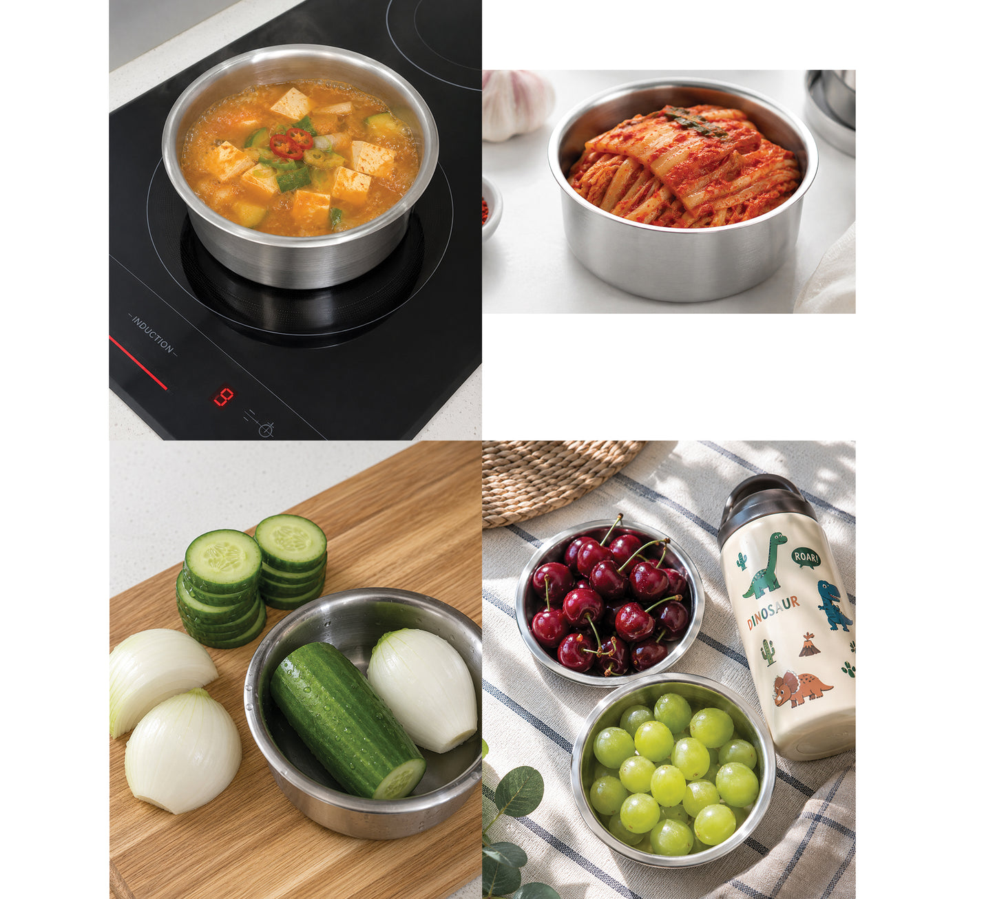 Korean Style Stainless Steel Food Storage Container Set 3 (400ml-1L) | Korean Style Canisters (400ml, 700ml, 1L) Heavy Lids Easy Clean No-Gasket No-Latch for Refrigerator, Cooking 스테인레스 캐니스터 세트 3P