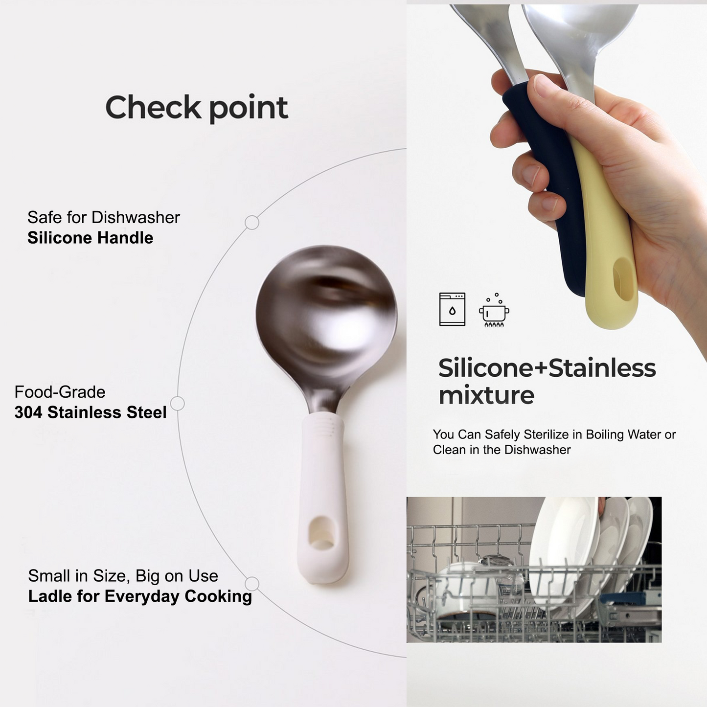 Korean Serving Spoon Stainless Steel Ladle 먹방 스푼 미니 국자 | Mukbang Spoon Multipurpose Ladle Silicone handle Serving Cooking Ladle 서빙스푼 전현무 국자