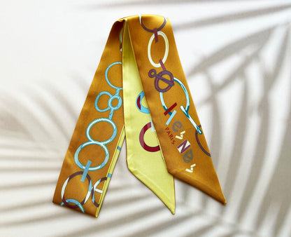 Chain Printed Skinny Scarf | Bag Handle | Bag Charm | Hair Ribbon Headband | Neck Scarf