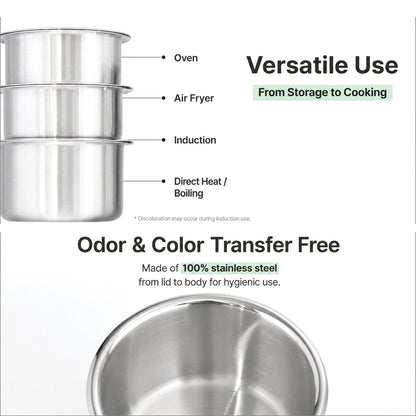 Korean Style Stainless Steel Food Storage Container Set 3 (400ml-1L) | Korean Style Canisters (400ml, 700ml, 1L) Heavy Lids Easy Clean No-Gasket No-Latch for Refrigerator, Cooking 스테인레스 캐니스터 세트 3P