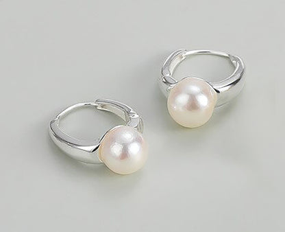 Silver Pearl Hoop Earrings Fine Jewelry | Earrings Delicate Jewelry