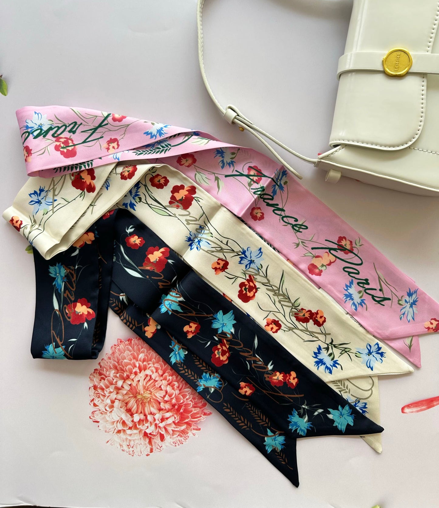 2023 New Flower printed CD Skinny Scarf