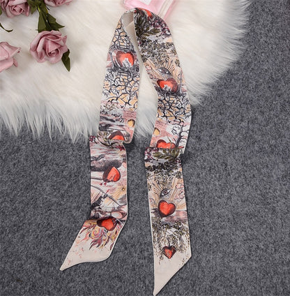 Sea Flower Printed Skinny Scarf | Bag Handle | Bag Charm | Hair Ribbon Headband | Neck Scarf