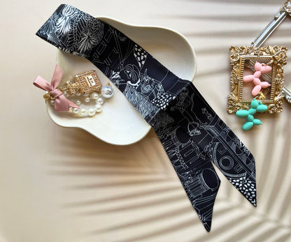 Palace Horse Printed Skinny Scarf | Bag Handle | Bag Charm | Hair Ribbon Headband | Neck Scarf