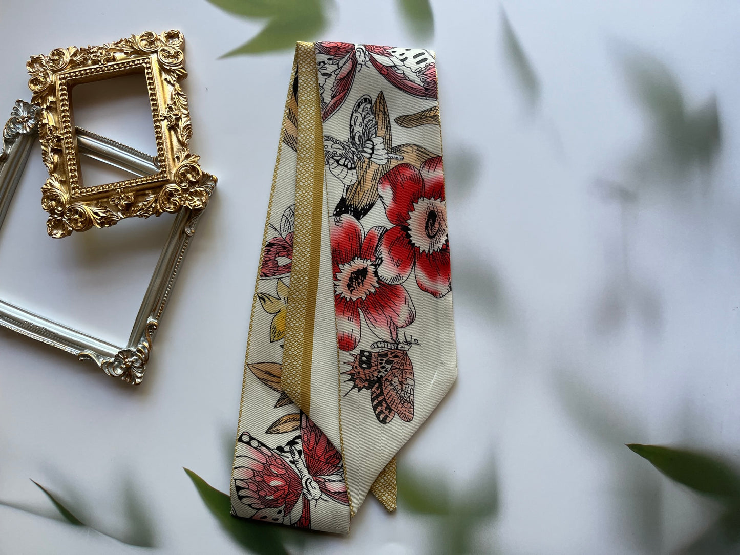 Flower Butterfly Printed Skinny Scarf | Bag Handle | Bag Charm | Hair Ribbon Headband | Neck Scarf