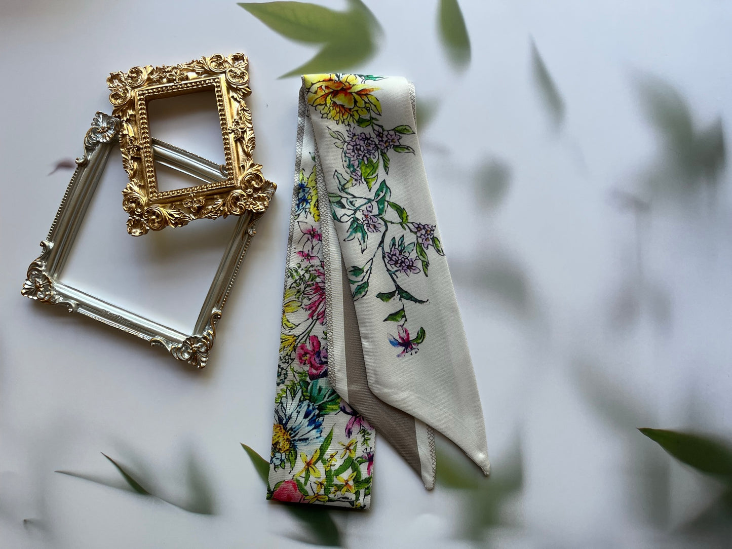 Flower Butterfly Printed Skinny Scarf | Bag Handle | Bag Charm | Hair Ribbon Headband | Neck Scarf