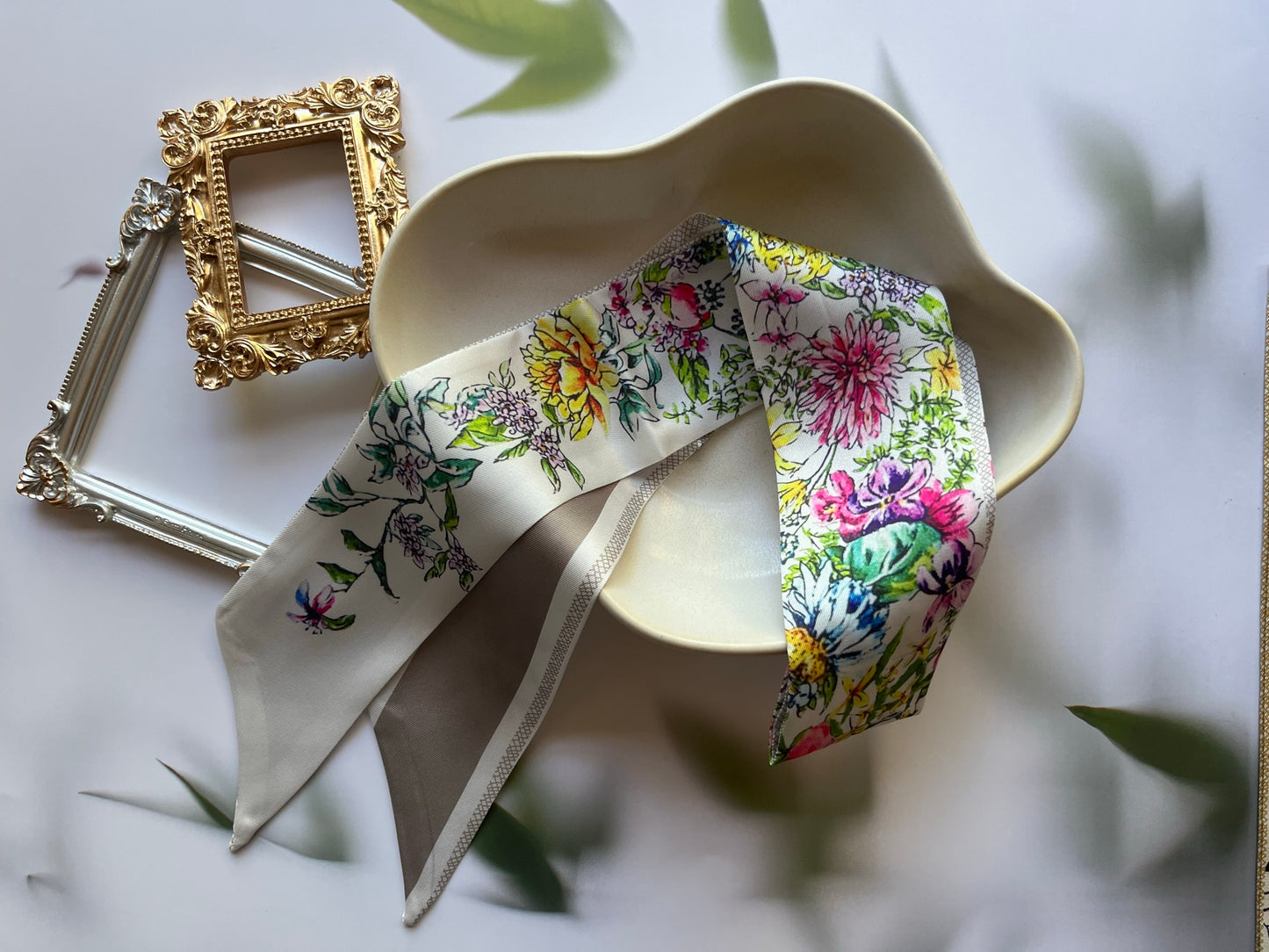 Flower Butterfly Printed Skinny Scarf | Bag Handle | Bag Charm | Hair Ribbon Headband | Neck Scarf