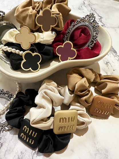 Metal Four leaf Clover Hair Scrunchie Premium Hair Scrunchies Pack