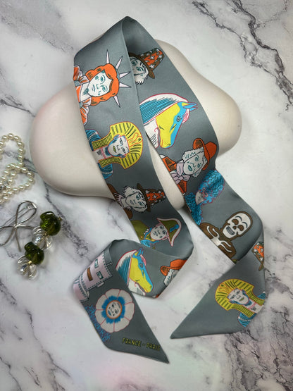 Human Robot Printed Skinny Scarf | Bag Handle | Bag Charm | Hair Ribbon Headband | Neck Scarf