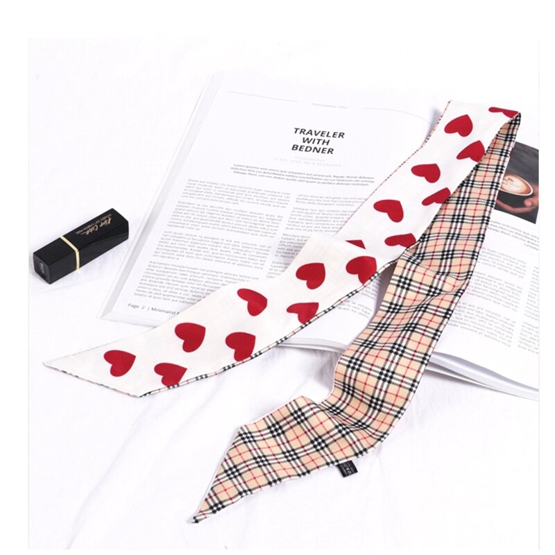 Cute Heart Printed Skinny Scarf | Bag Handle | Bag Accessories | Hair Ribbon Headband | Neck Scarf