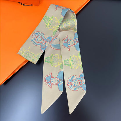 Human Robot Printed Skinny Scarf | Bag Handle | Bag Charm | Hair Ribbon Headband | Neck Scarf