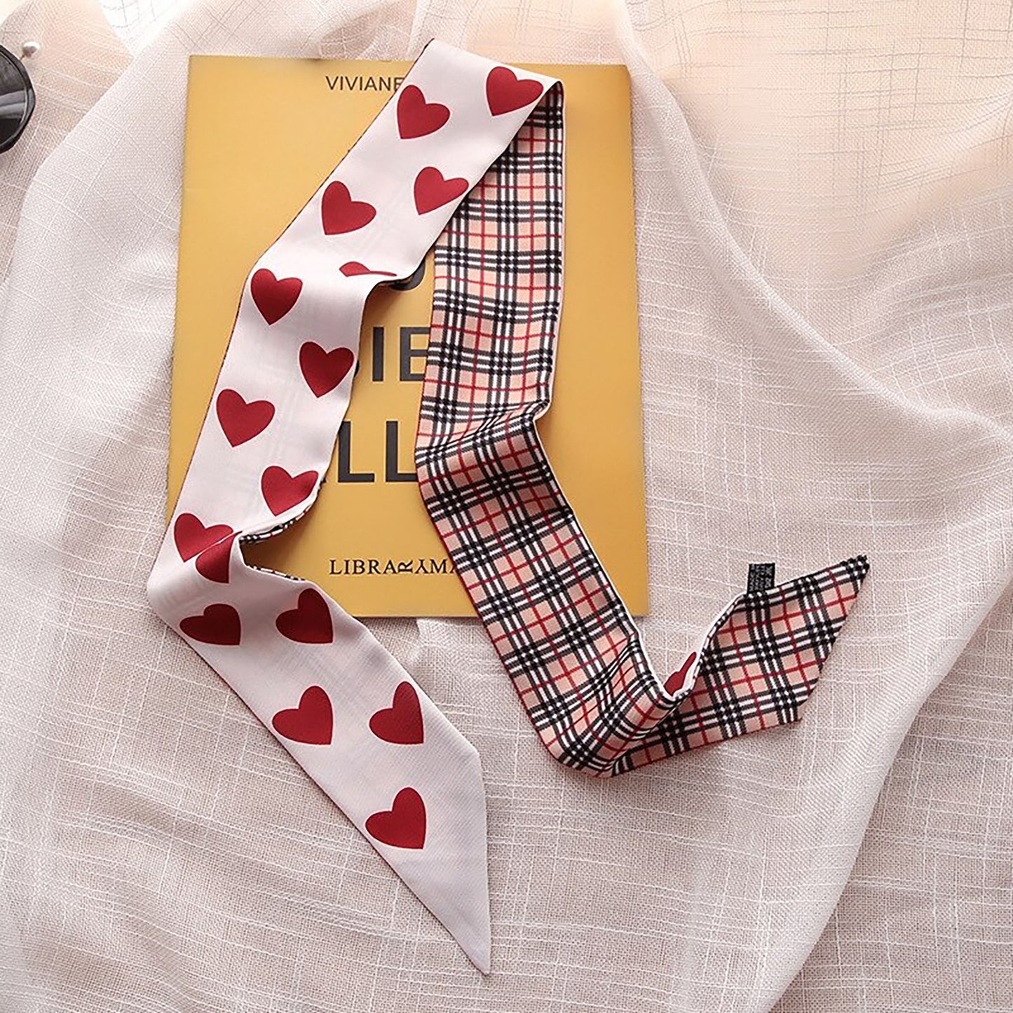 Cute Heart Printed Skinny Scarf | Bag Handle | Bag Accessories | Hair Ribbon Headband | Neck Scarf