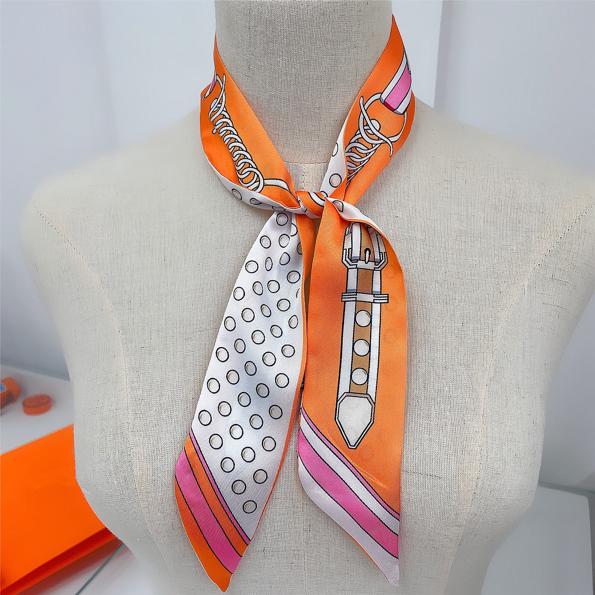 Belt Printed Skinny Scarf | Bag Handle | Bag Charm | Hair Ribbon Headband | Neck Scarf