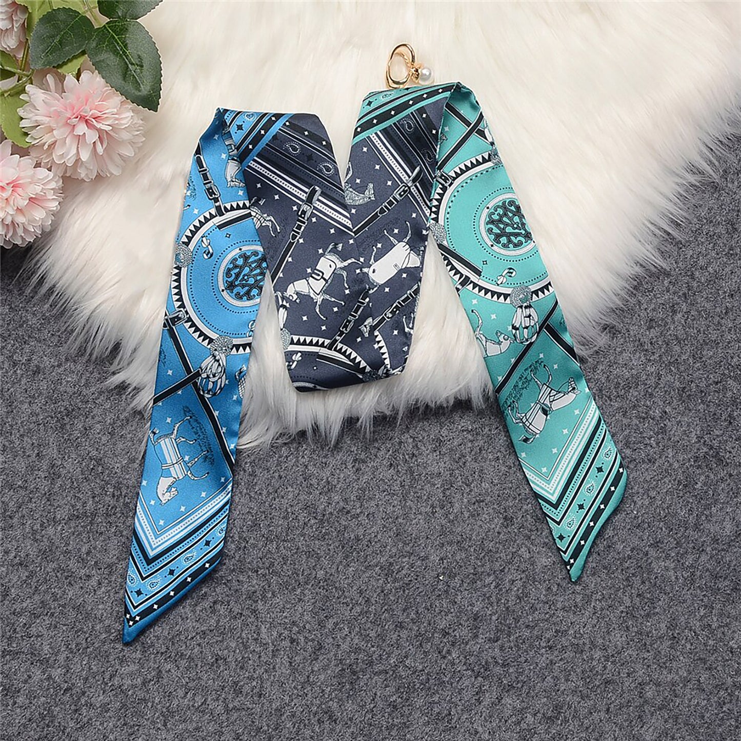 Horse Cloaks Printed Skinny Scarf | Bag Handle | Bag Accessories | Hair Ribbon Headband | Neck Scarf