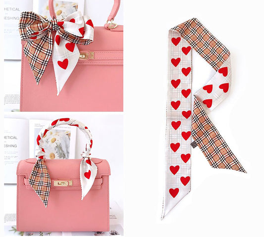 Cute Heart Printed Skinny Scarf | Bag Handle | Bag Accessories | Hair Ribbon Headband | Neck Scarf