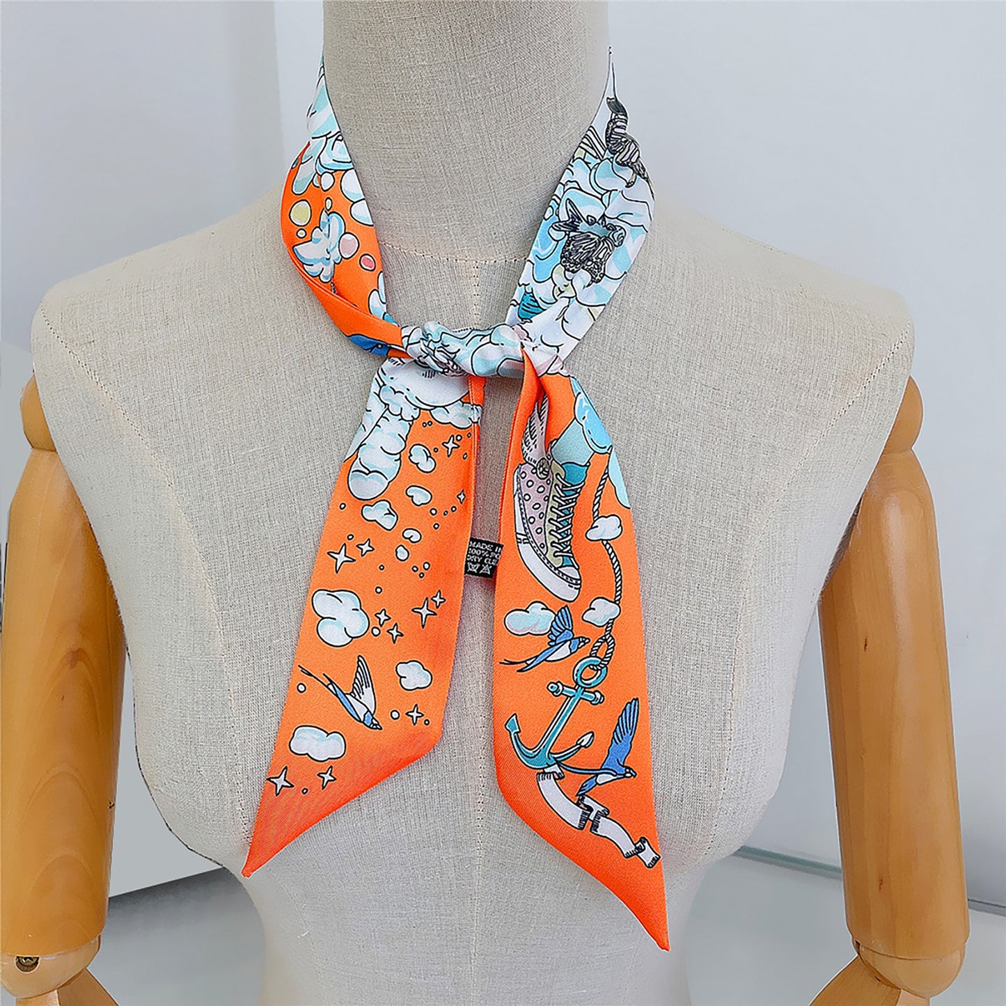 Fish Printed Skinny Scarf | Bag Handle | Bag Accessories | Hair Ribbon Headband | Neck Scarf