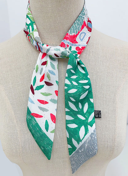 Leaves Printed Skinny Scarf | Bag Handle | Bag Charm | Hair Ribbon Headband | Neck Scarf