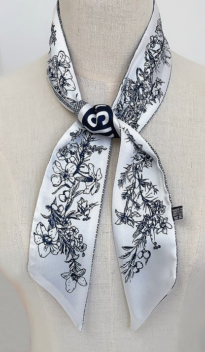 Dragonfly Flower Printed Skinny Scarf | Bag Handle | Bag Charm | Hair Ribbon Headband | Neck Scarf