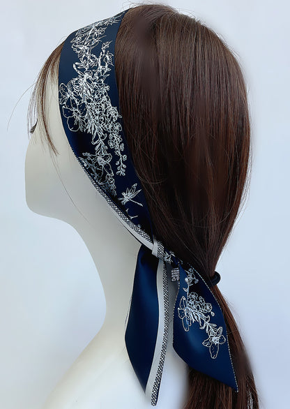 Dragonfly Flower Printed Skinny Scarf | Bag Handle | Bag Charm | Hair Ribbon Headband | Neck Scarf