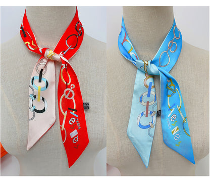 Chain Printed Skinny Scarf | Bag Handle | Bag Charm | Hair Ribbon Headband | Neck Scarf