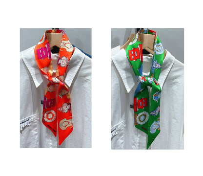 Human Robot Printed Skinny Scarf | Bag Handle | Bag Charm | Hair Ribbon Headband | Neck Scarf