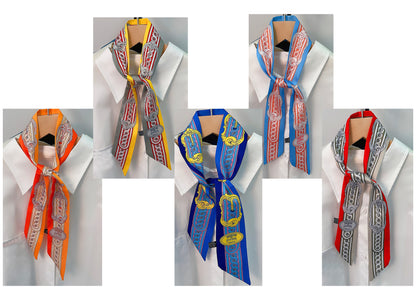 Buckle Printed Skinny Scarf | Bag Handle | Bag Charm | Hair Ribbon Headband | Neck Scarf