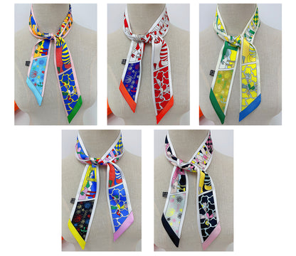 Firework Printed Skinny Scarf | Bag Handle | Bag Charm | Hair Ribbon Headband | Neck Scarf