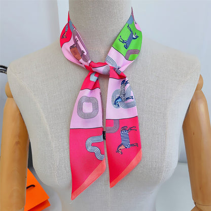 Lattice Horse Printed Skinny Scarf | Bag Handle | Bag Accessories | Hair Ribbon Headband | Neck Scarf