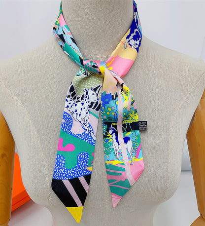 Dog Printed Skinny Scarf | Bag Handle | Bag Accessories | Bag Charm | Hair Ribbon Headband | Neck Scarf