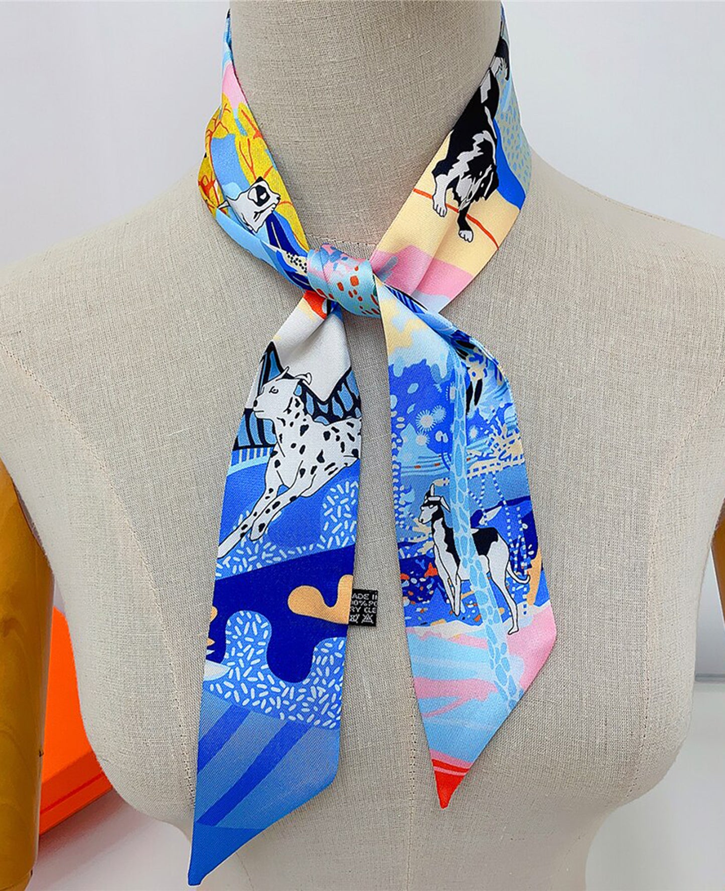 Dog Printed Skinny Scarf | Bag Handle | Bag Accessories | Bag Charm | Hair Ribbon Headband | Neck Scarf