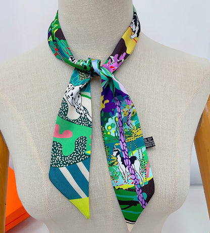 Dog Printed Skinny Scarf | Bag Handle | Bag Accessories | Bag Charm | Hair Ribbon Headband | Neck Scarf