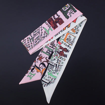 Letter Printed Skinny Scarf | Bag Handle | Bag Accessories | Hair Ribbon Headband | Neck Scarf