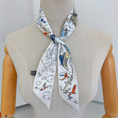 Fish Printed Skinny Scarf | Bag Handle | Bag Accessories | Hair Ribbon Headband | Neck Scarf